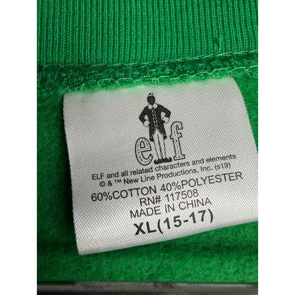 Elf Movie Buddy The Elf Smiling Is My Favorite Green Holiday Sweatshirt XL - Picture 4 of 4
